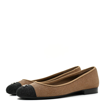 Chanel Iridescent Fabric Cap Toe Ballerina Flats 37 Brown Black 3 of 11