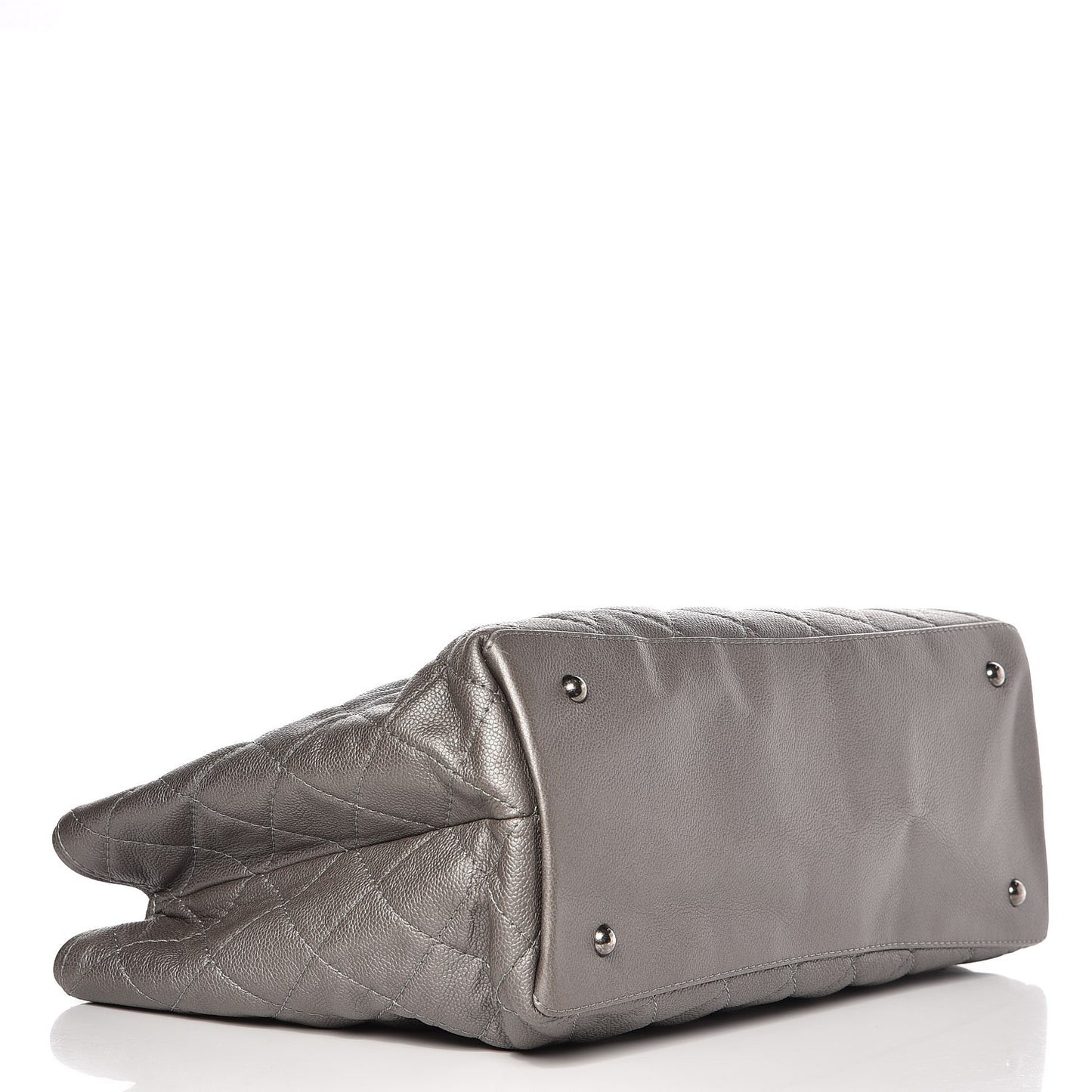 Metallic Caviar Quilted Large Shopping Tote Grey
