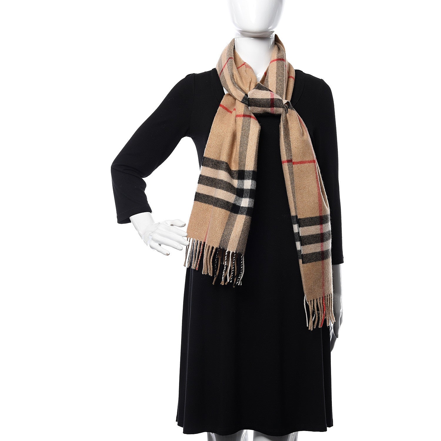 Burberry Metallic Cashmere Giant Check Fringe Scarf Archive Beige 2 of 5