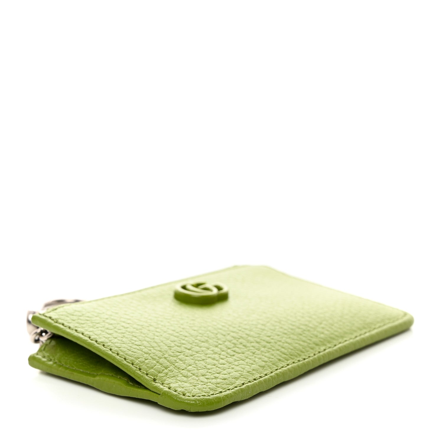 Gucci Dollar Calfskin Enamel Monochrome GG Marmont Key Case Card Holder Lemon Leaf 4 of 7