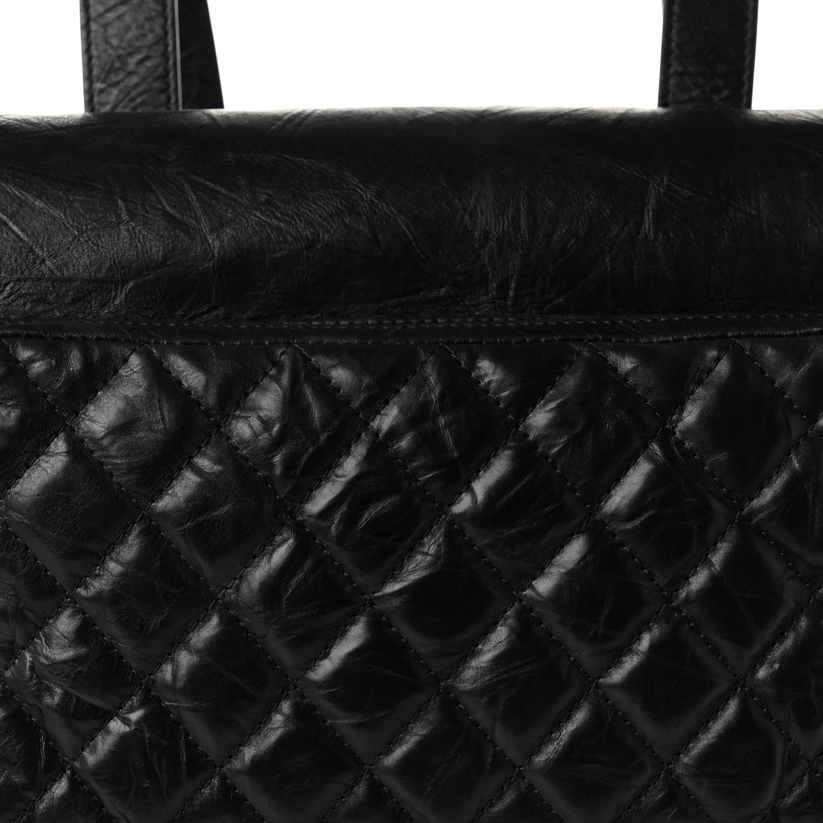 Grained Calfskin Quilted Large Casual Rock Backpack Black