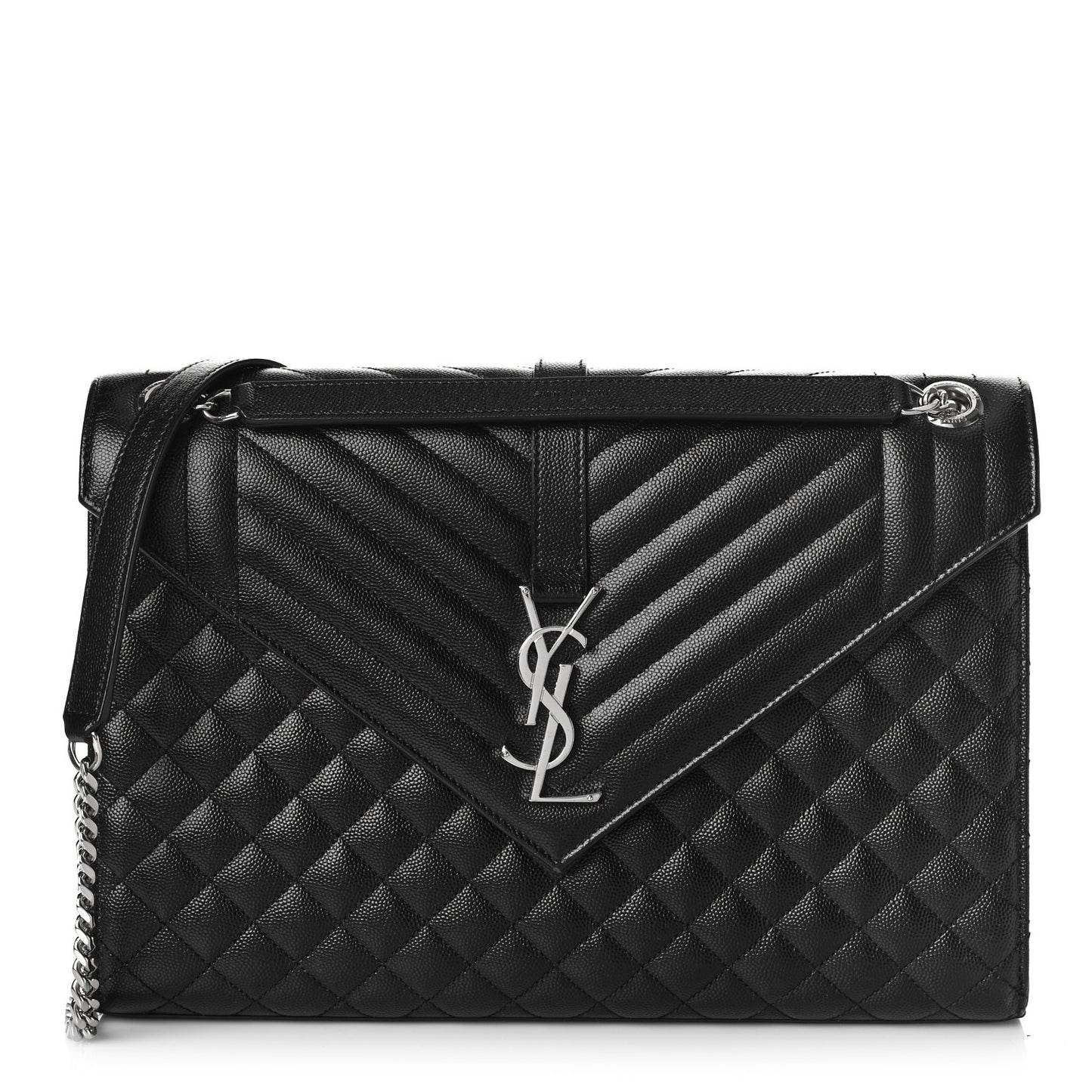 Grain De Poudre Textured Mixed Matelasse Large Triquilt Monogram Satchel Black