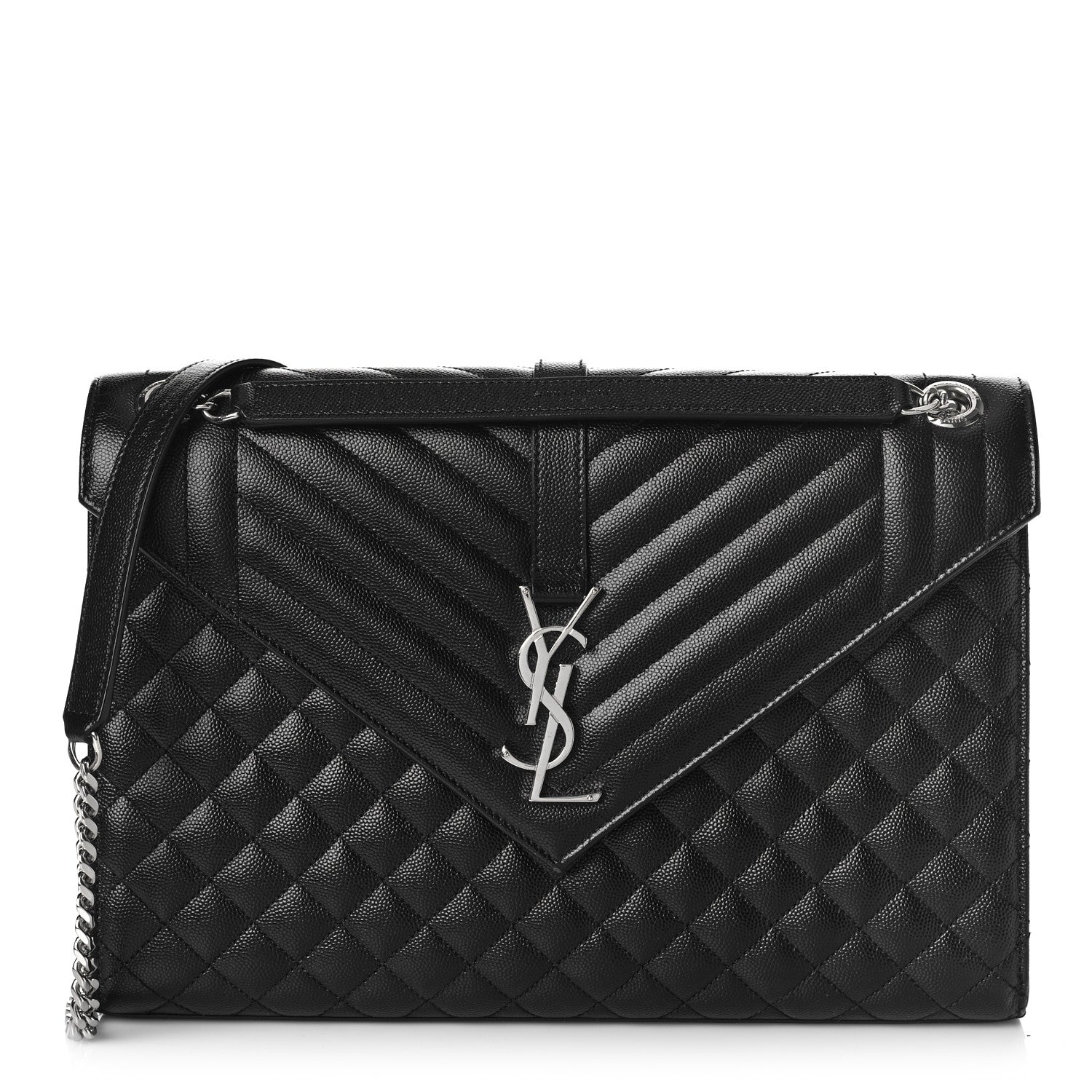 Saint Laurent Grain De Poudre Textured Mixed Matelasse Large Triquilt Monogram Satchel Black 2 of 9