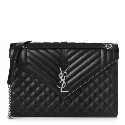 Saint Laurent Grain De Poudre Textured Mixed Matelasse Large Triquilt Monogram Satchel Black 2 of 9