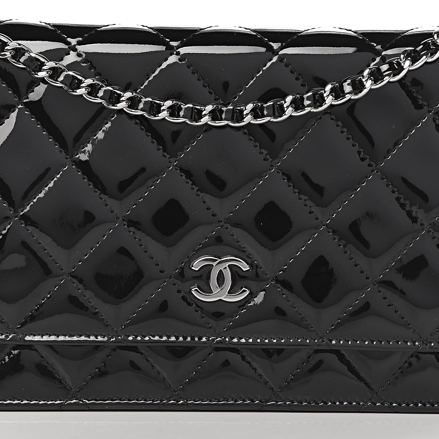 Chanel Patent Quilted Wallet On Chain WOC Black 13 of 14