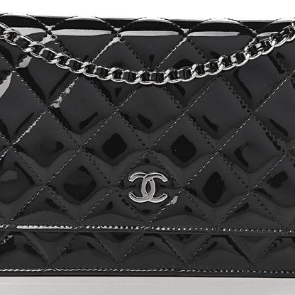 Chanel Patent Quilted Wallet On Chain WOC Black 13 of 14