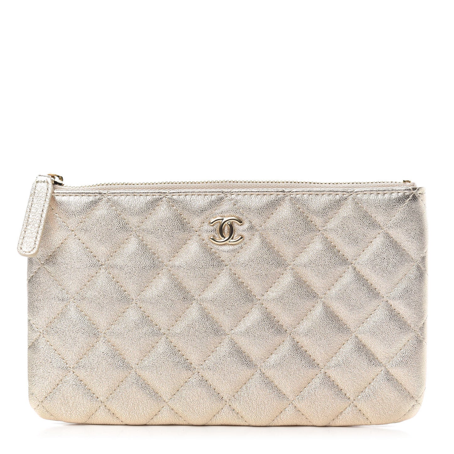 Metallic Lambskin Quilted Cosmetic Case Gold