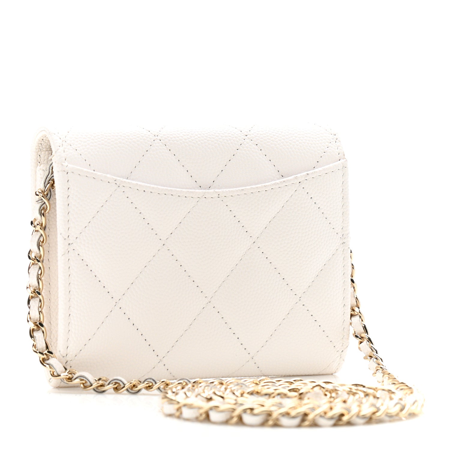 Chanel Caviar Quilted Flap Card Holder On Chain White 3 of 11
