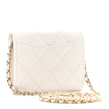 Chanel Caviar Quilted Flap Card Holder On Chain White 3 of 11