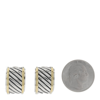 David Yurman Sterling Silver 14K Yellow Gold Cable Classics Cigar Band Earrings 2 of 4