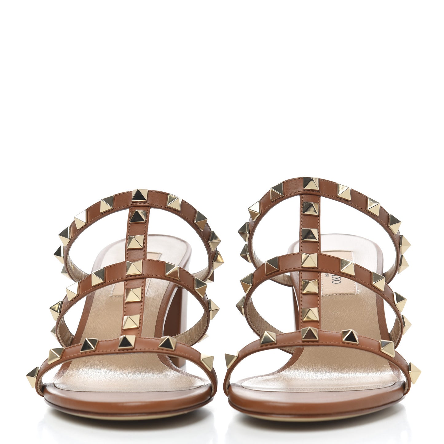 Calfskin Nappa Rockstud 60mm Caged Slide Sandals 36.5 Tobacco