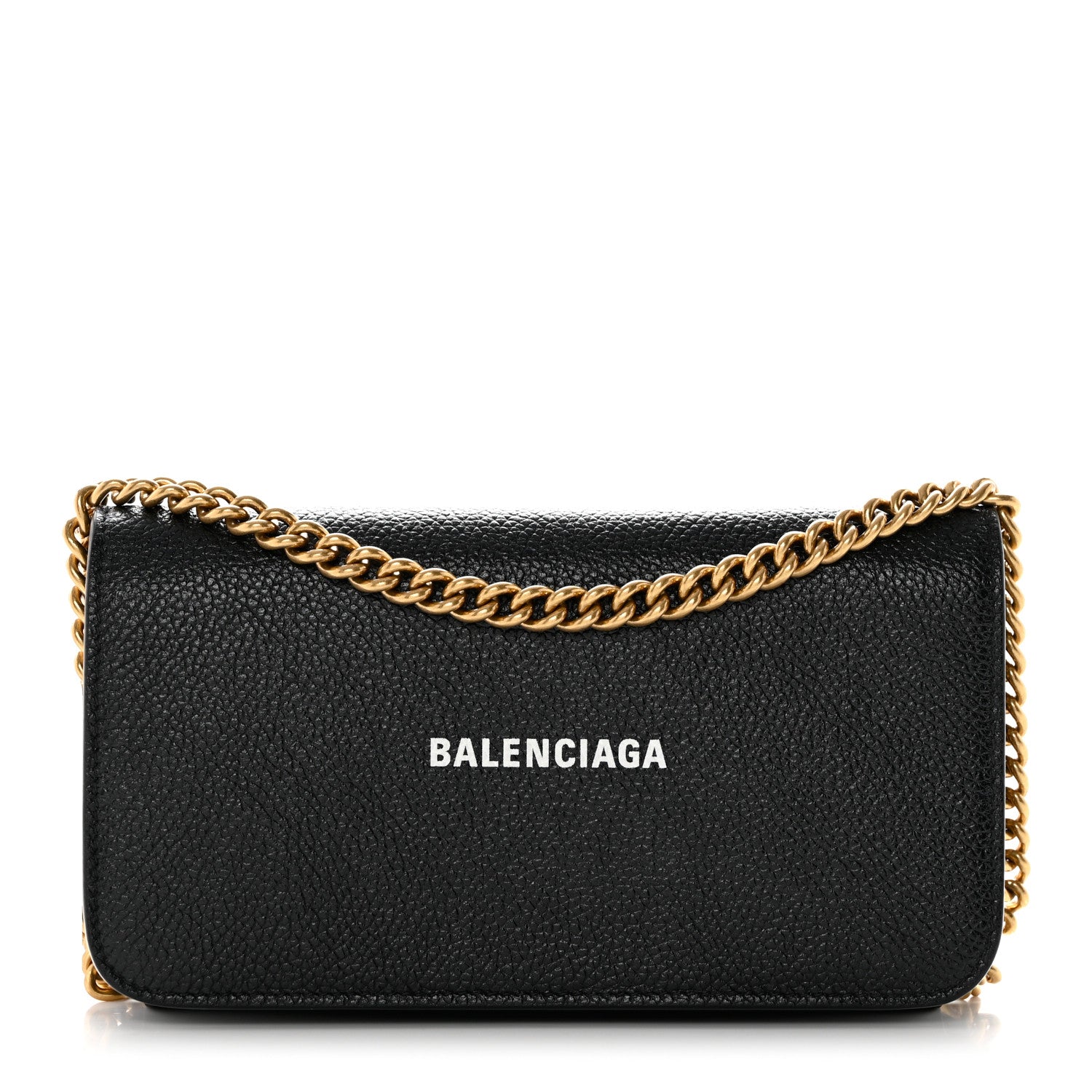 Balenciaga Grained Calfskin Logo Cash Phone Holder Wallet On Chain Black White 1 of 14
