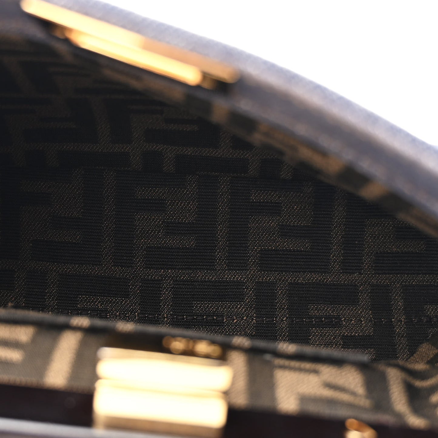 Denim Fabric Jacquard Cuoio FF 1974 Mini Peekaboo Iconic Satchel Blue Tobacco Moro