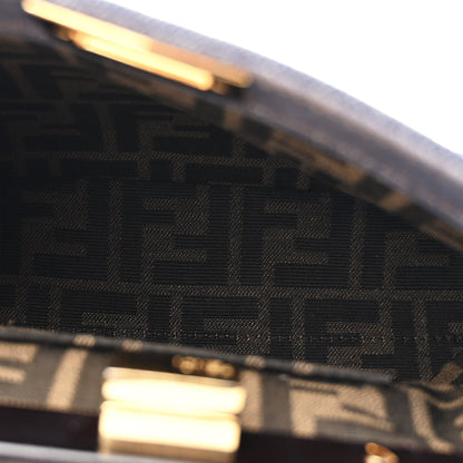 Fendi Denim Fabric Jacquard Cuoio FF 1974 Mini Peekaboo Iconic Satchel Blue Tobacco Moro 5 of 11