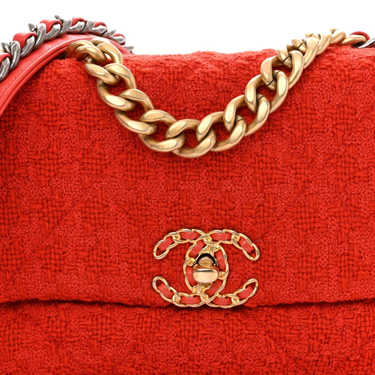 Chanel Tweed Quilted Medium Chanel 19 Flap Red 8 of 10