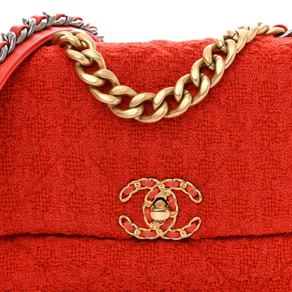 Chanel Tweed Quilted Medium Chanel 19 Flap Red 8 of 10
