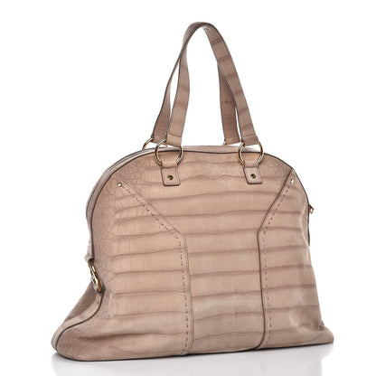 Saint Laurent Nubuck Croc Embossed Oversized Muse Beige 3 of 12
