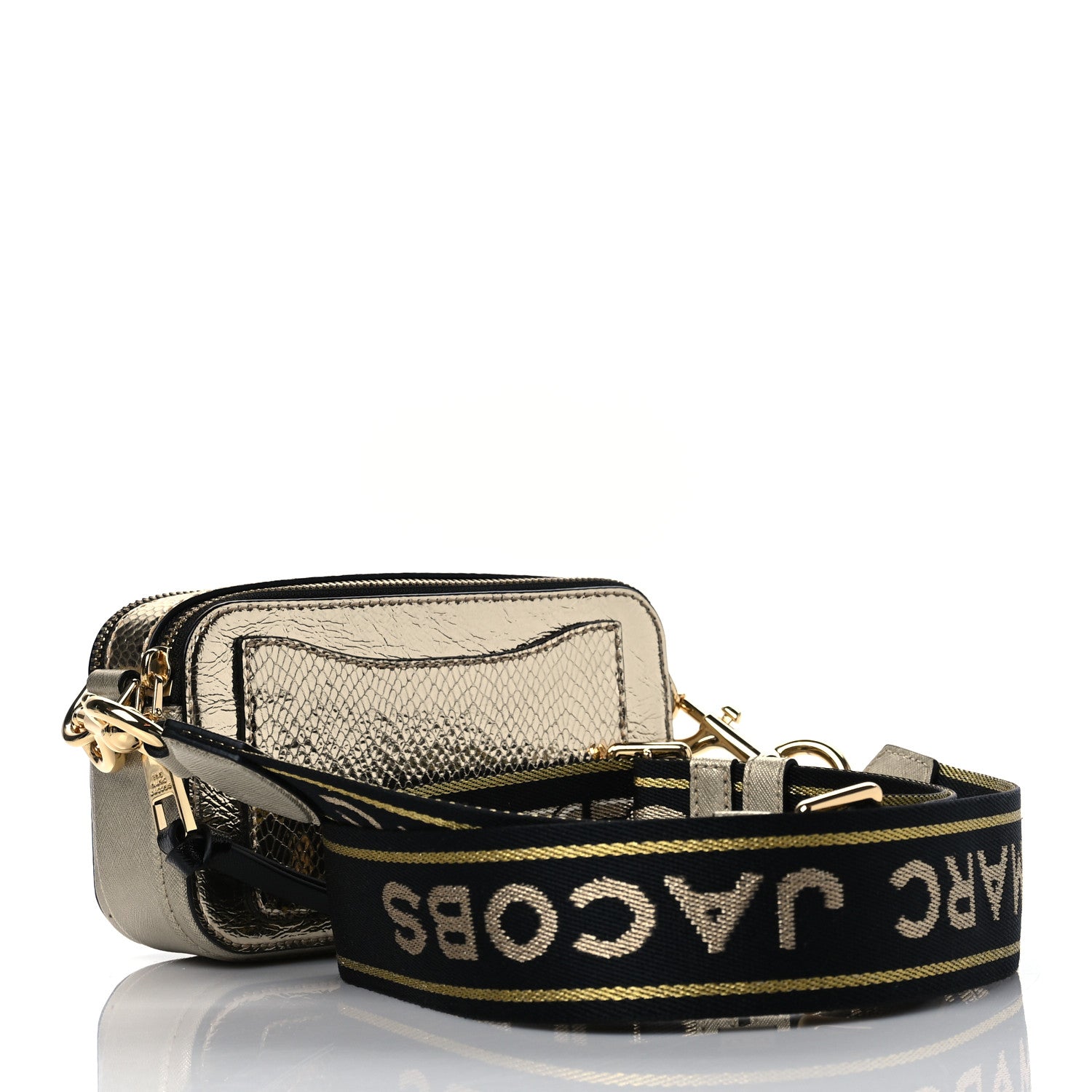 Marc Jacobs Metallic Sequin Snake Embossed Calfskin Stripe Snapshot Camera Bag Gold 2 of 10
