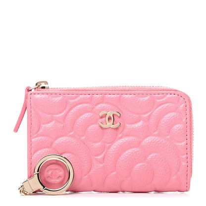 Chanel Caviar Camellia Embossed Key Holder Case Pink 1 of 8