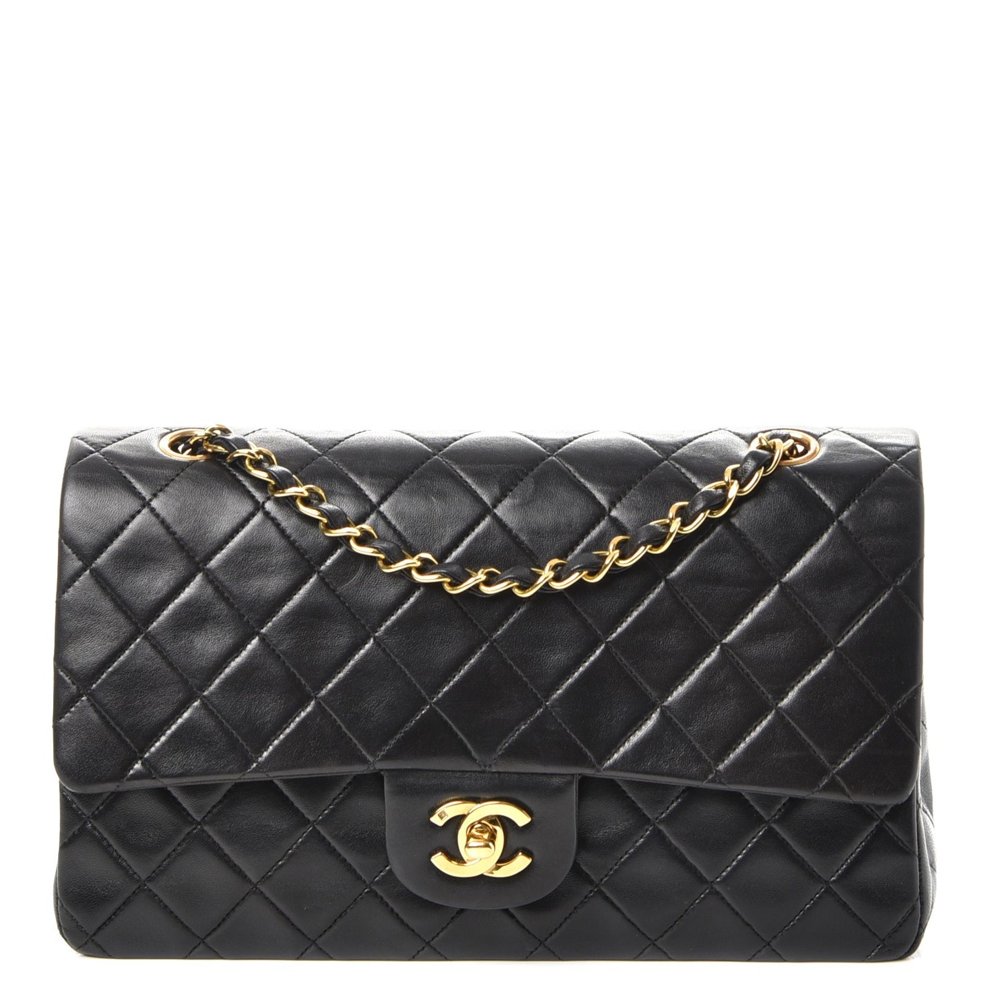 Lambskin Quilted Medium Double Flap Black