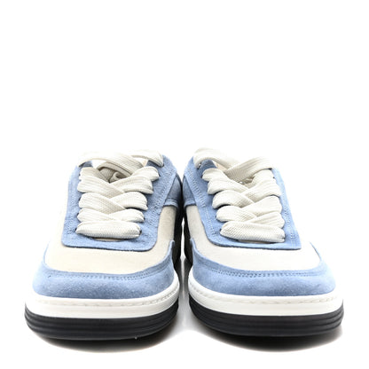 Chanel Suede Kidskin Womens CC Sneakers 37.5 White Blue 3 of 8