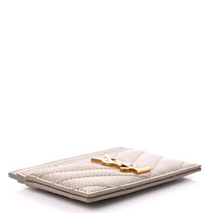 Saint Laurent Grain De Poudre Matelasse Chevron Monogram Credit Card Case Dark Beige 4 of 8