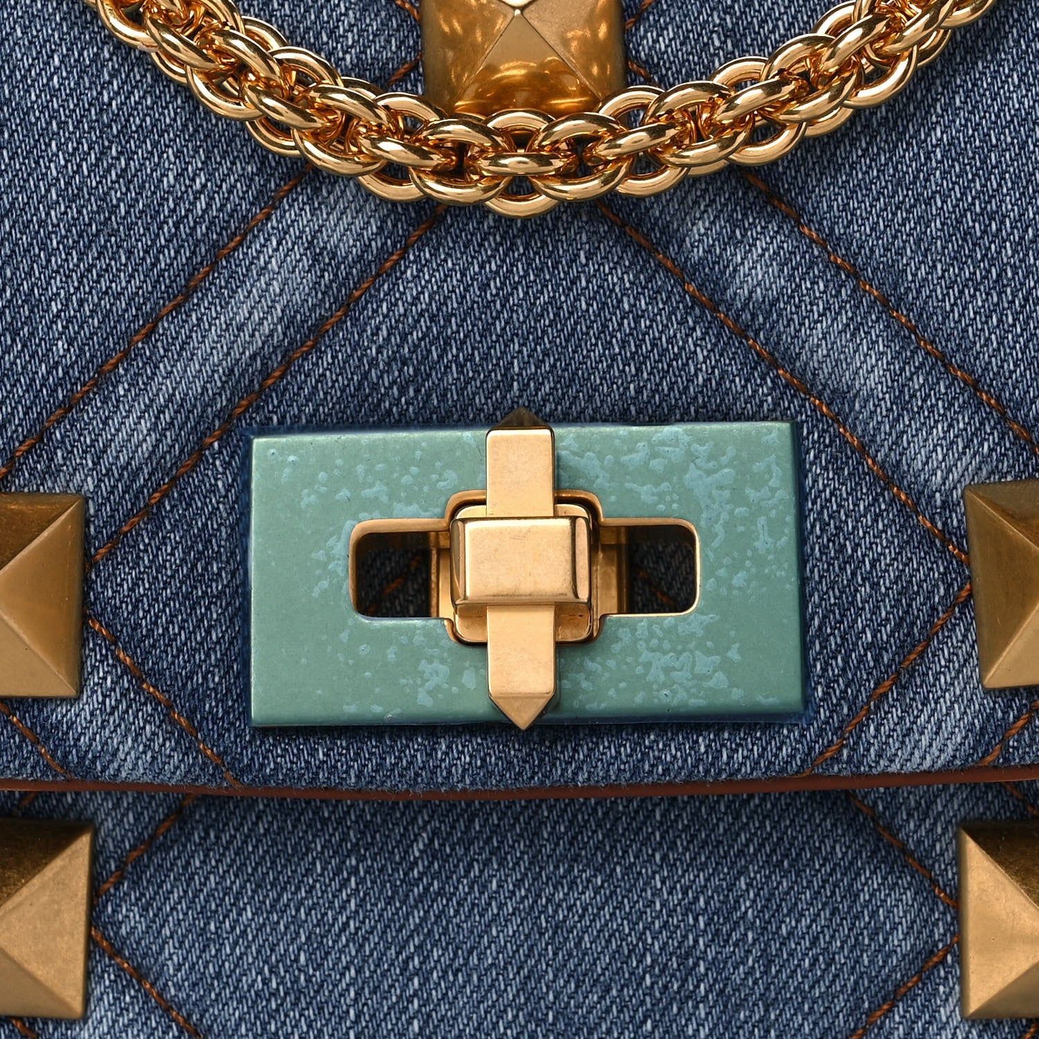 Valentino Garavani Denim Medium Roman Stud Shoulder Bag Light Denim Selleria 9 of 11