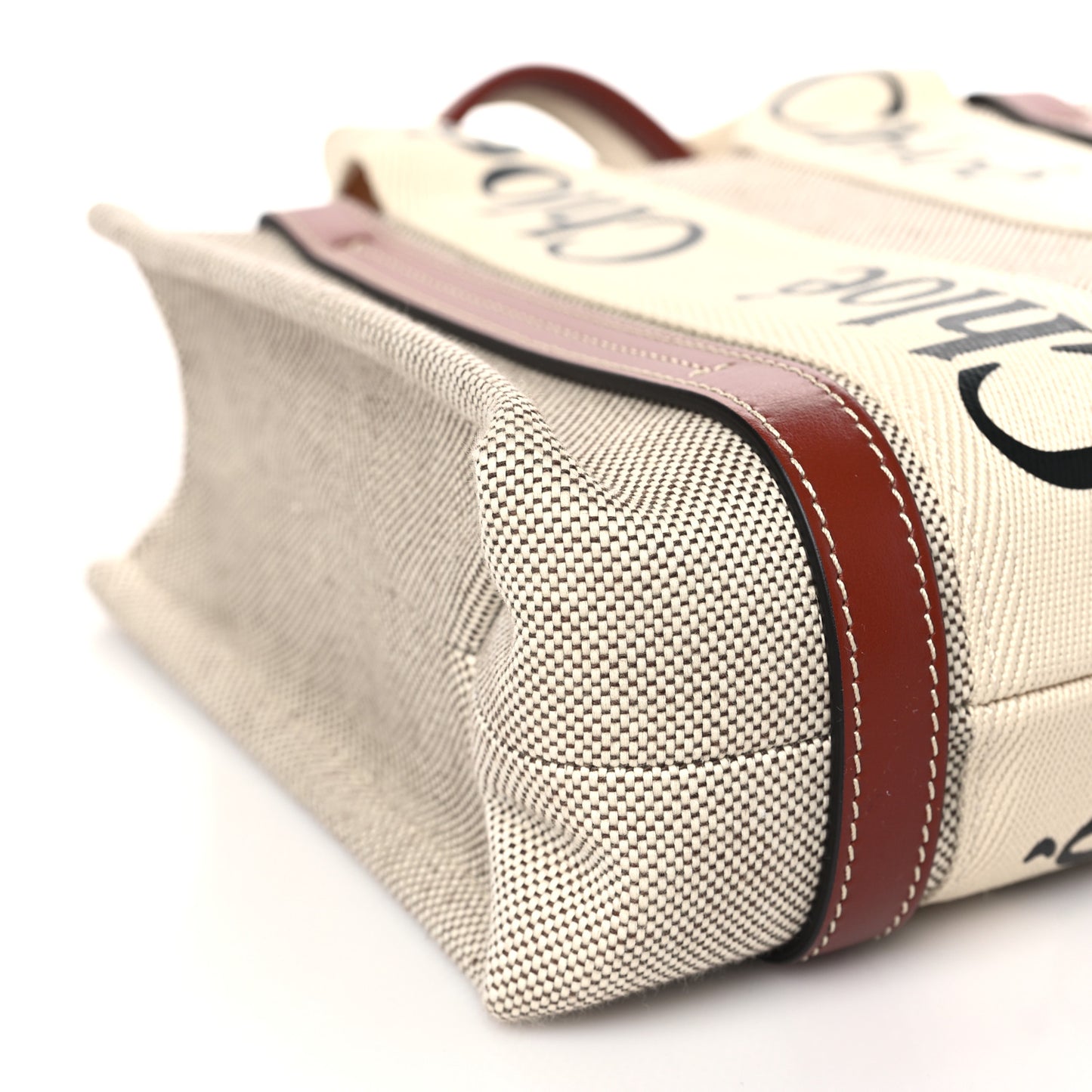 Cotton Calfskin Small Woody Ribbon Tote White Brown