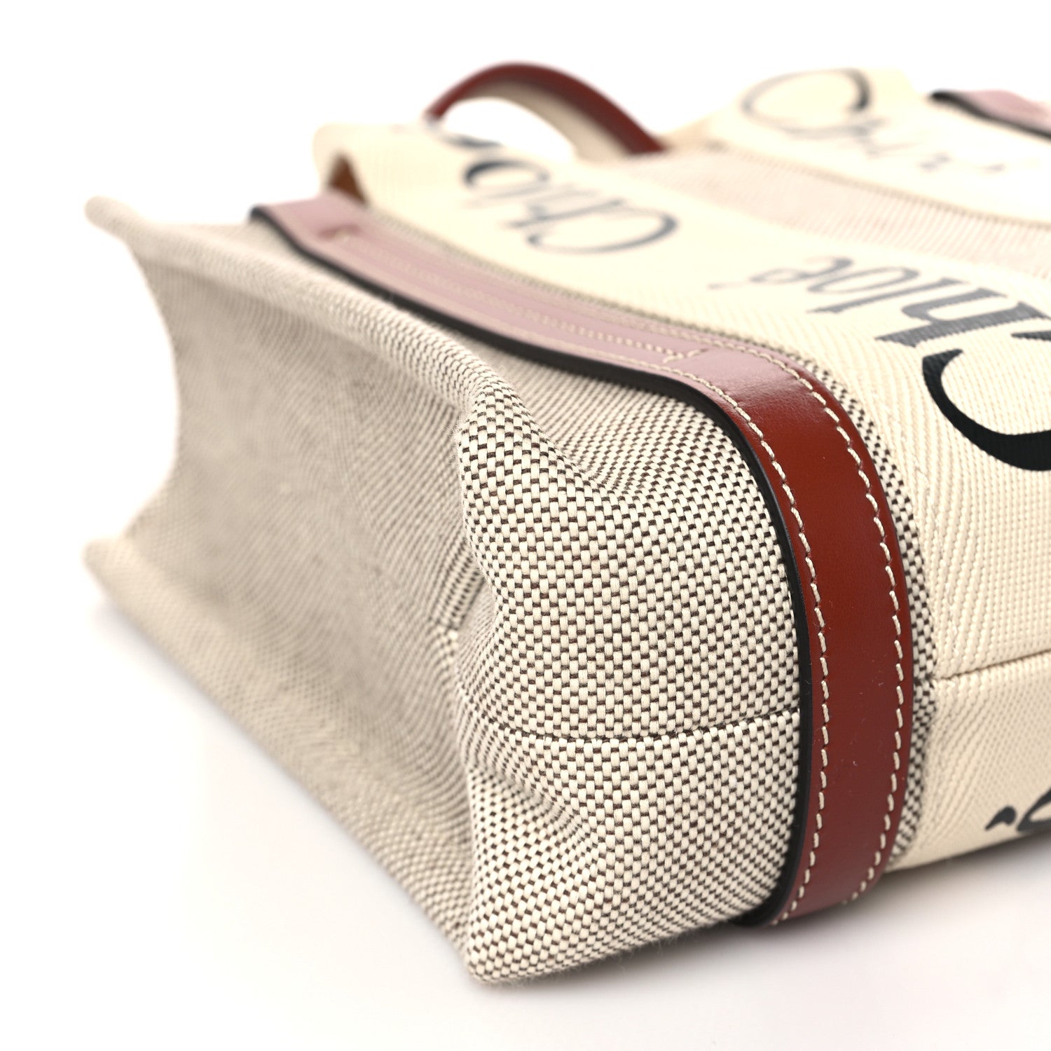 Chloe Cotton Calfskin Small Woody Ribbon Tote White Brown 9 of 10