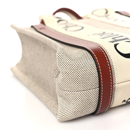 Chloe Cotton Calfskin Small Woody Ribbon Tote White Brown 9 of 10