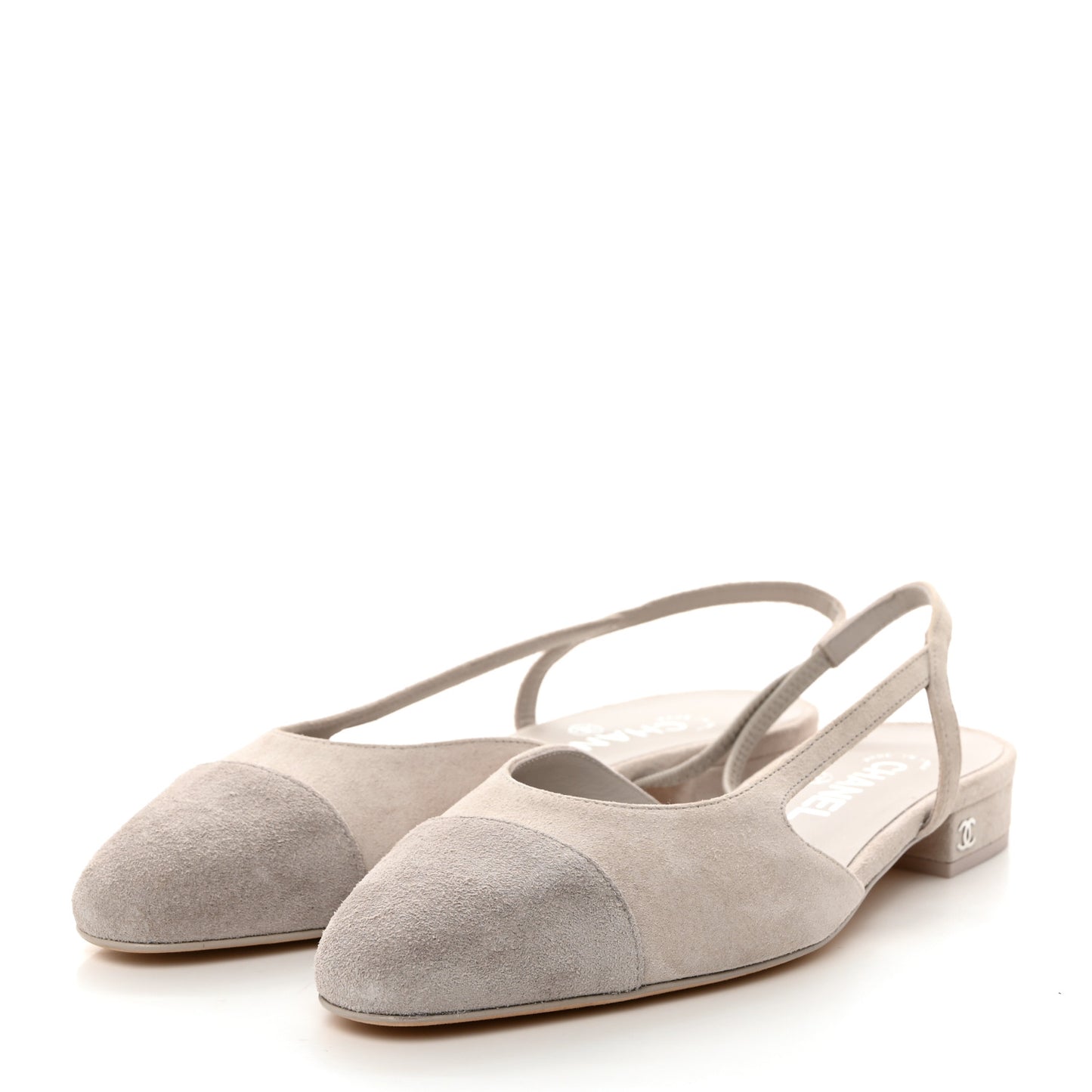 Suede Cap Toe CC Coco Slingback Pumps 38 Light Grey