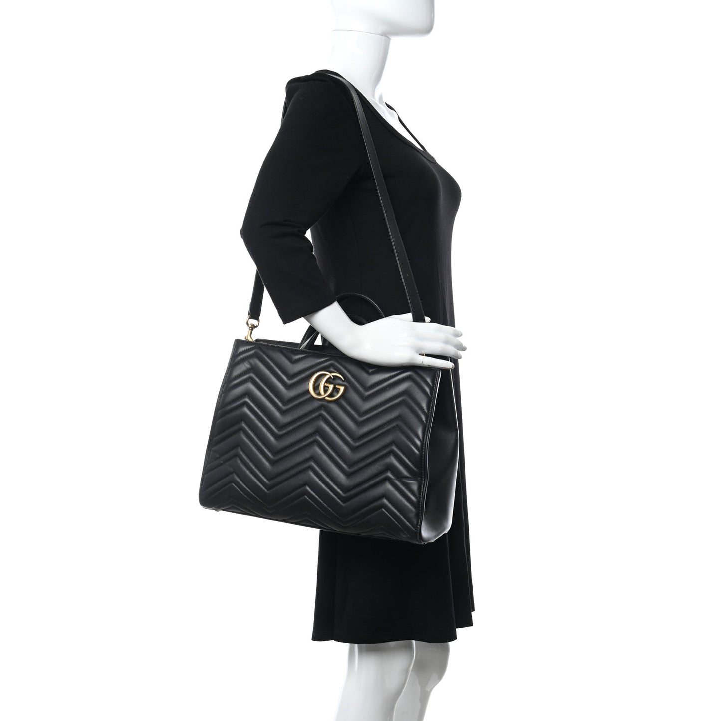 Calfskin Matelasse Medium GG Marmont Tote Black