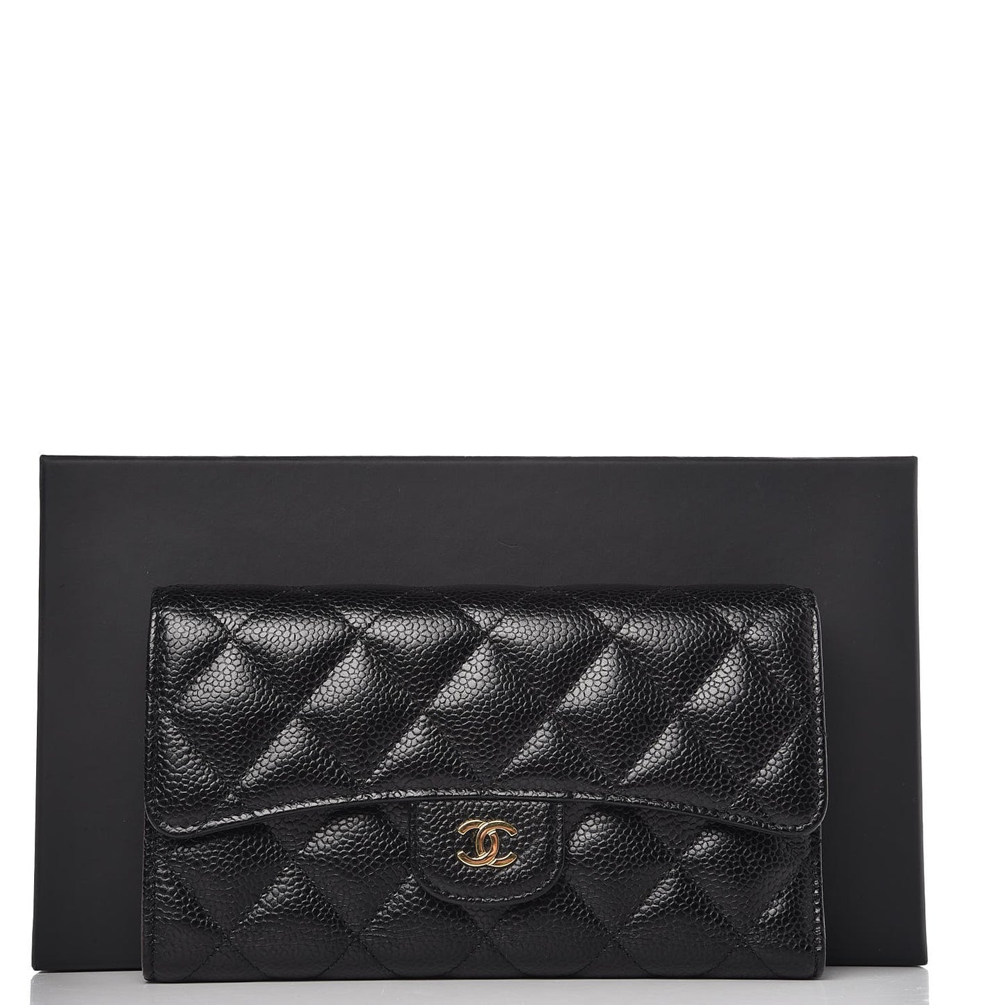 Caviar Quilted Large Flap Wallet Black