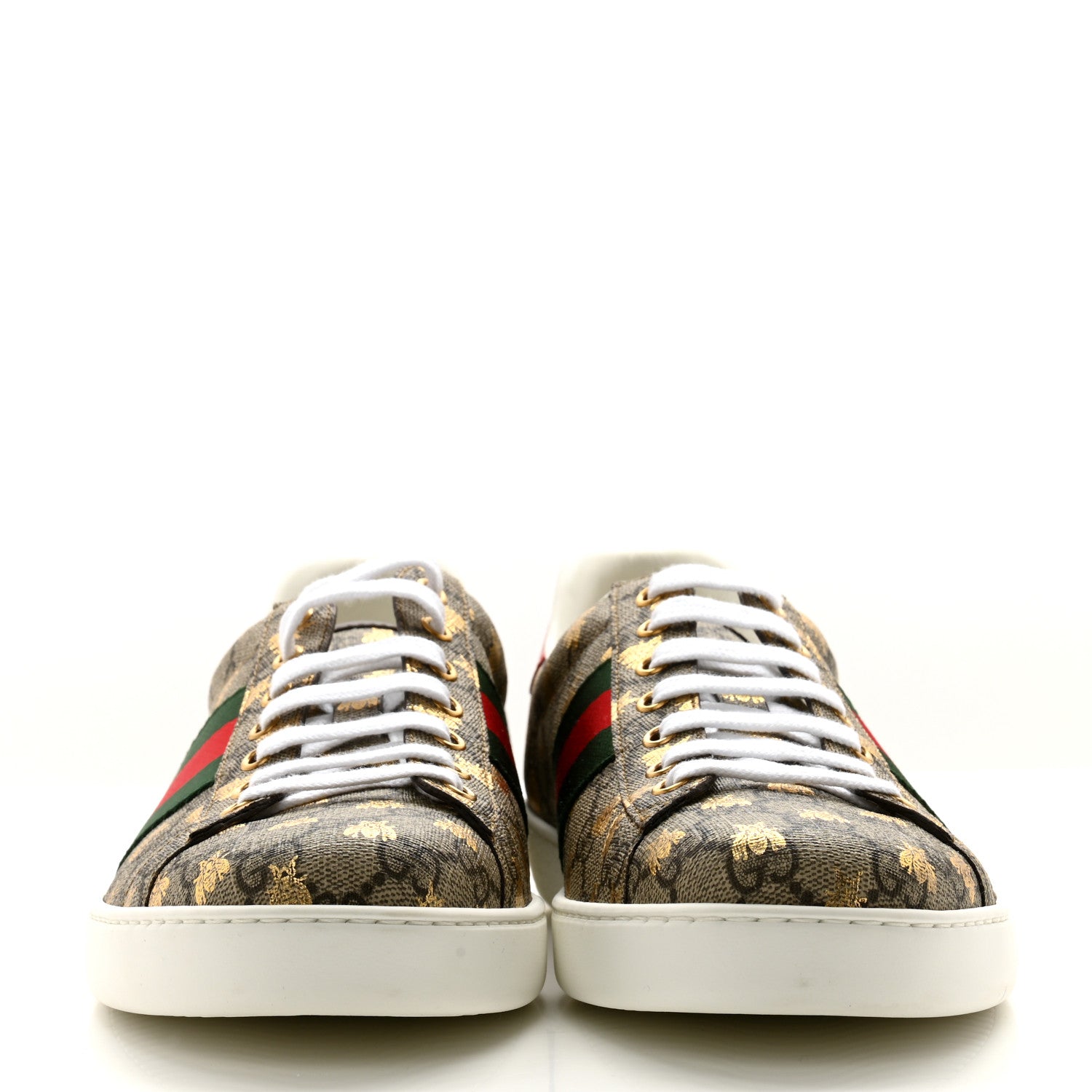 Gucci GG Supreme Monogram Bees Ayers Web Mens Ace Sneakers 11.5 Beige Oro Green Red 2 of 10