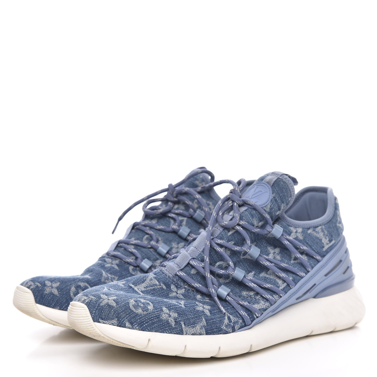 Louis Vuitton Denim Rubber Monogram Fastlane Low Sneakers 8.5 Navy 3 of 7