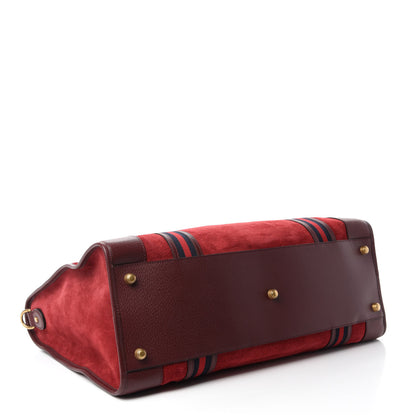 Gucci Suede Daino Textured Dollar Calfskin Web Large Neo Vintage Duffle Bag Romantic Cerise Chardonnay 3 of 9