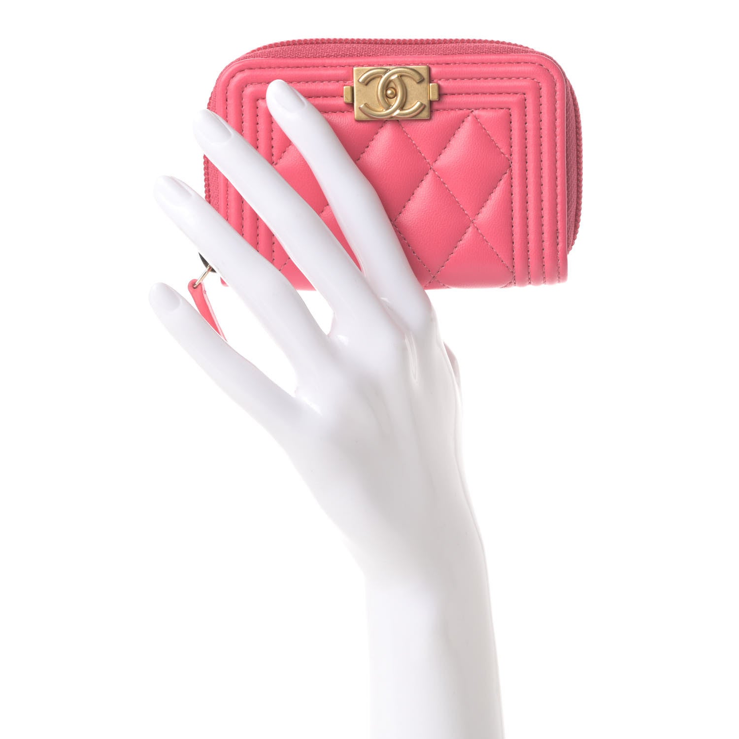Chanel Lambskin Quilted Boy Zip Around Coin Purse Wallet Pink 2 of 8