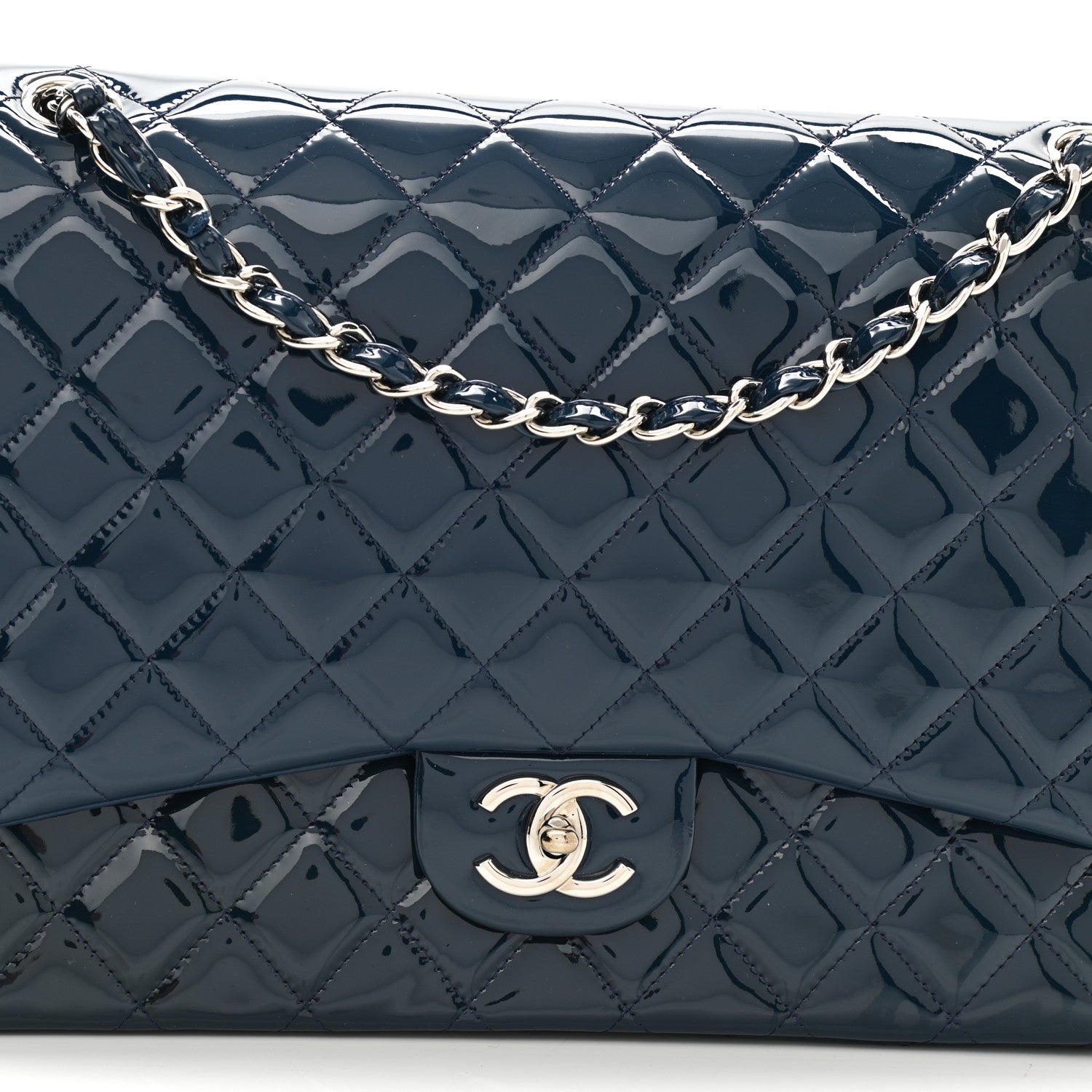 Chanel Patent Quilted Maxi Double Flap Navy 7 of 10