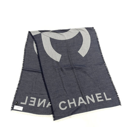 Chanel Cashmere Silk CC Logo Fringe Scarf Navy Blue 2 of 3