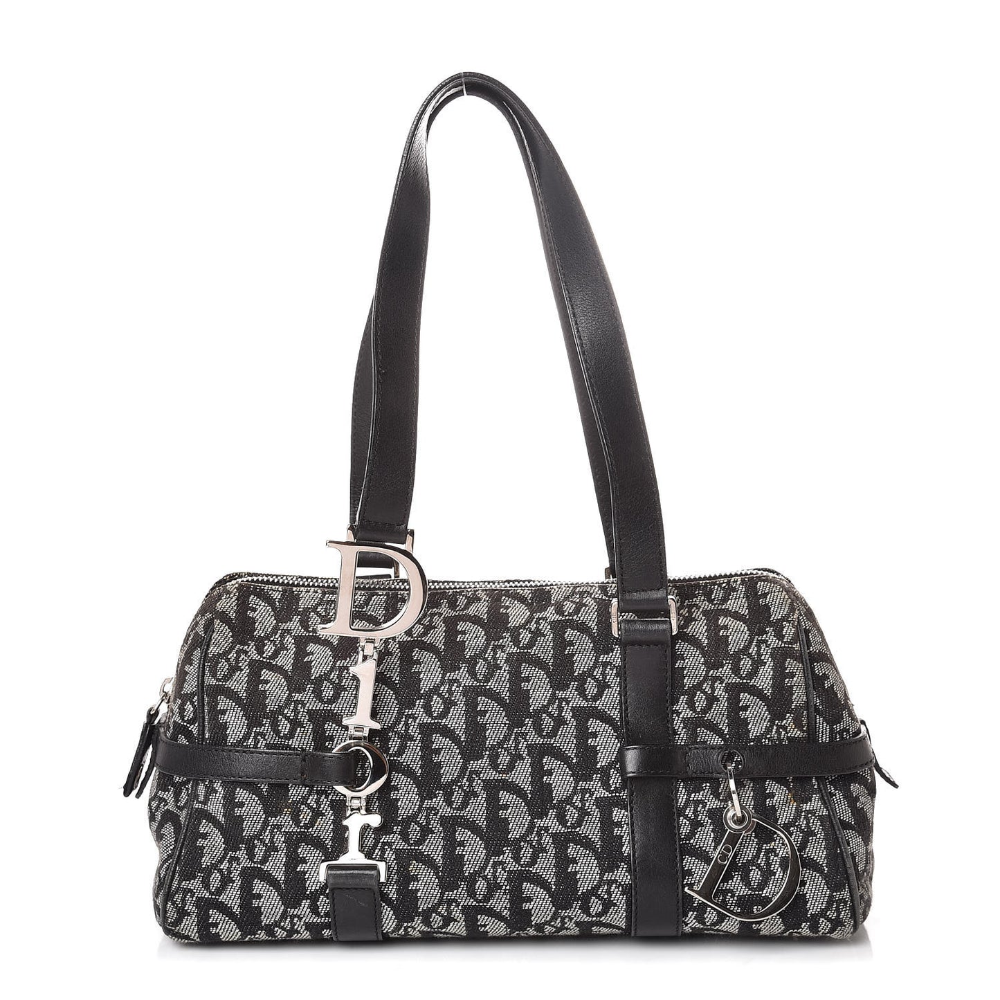 Denim Monogram Charms Shoulder Bag Black