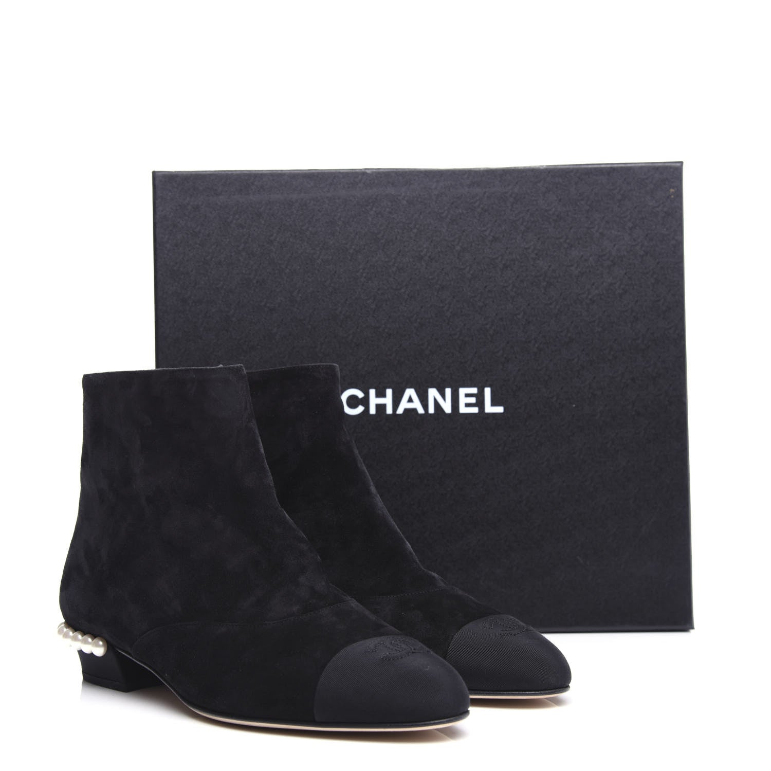 Chanel Suede Calfskin Pearl Cap Toe Short Boots 41 Black 10 of 10