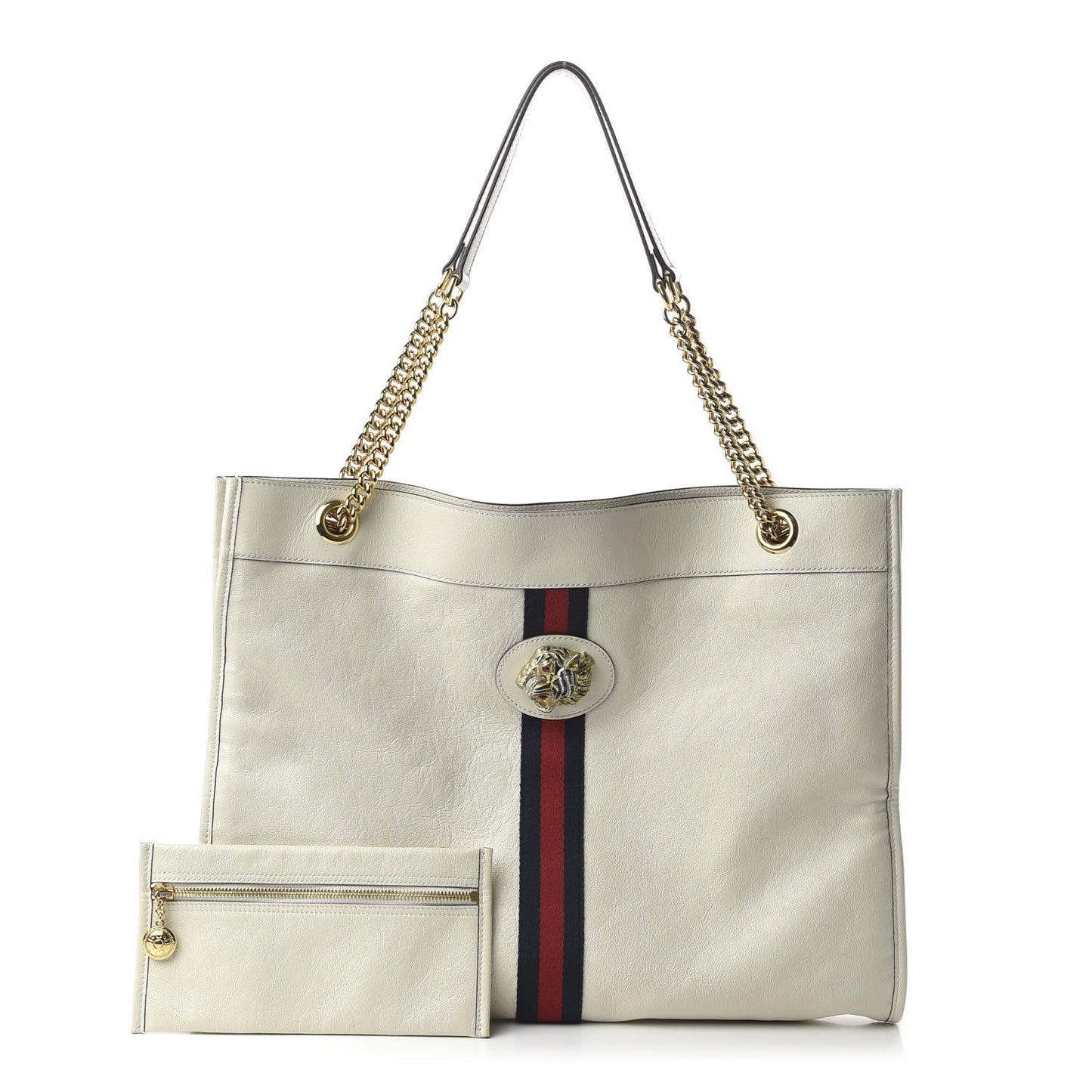 Suede Calfskin Large Rajah Chain Tote White