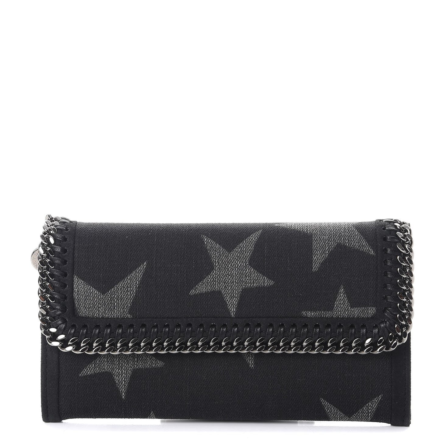 Denim Star Print Falabella Continental Flap Wallet Black