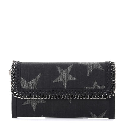 Stella McCartney Denim Star Print Falabella Continental Flap Wallet Black 1 of 8