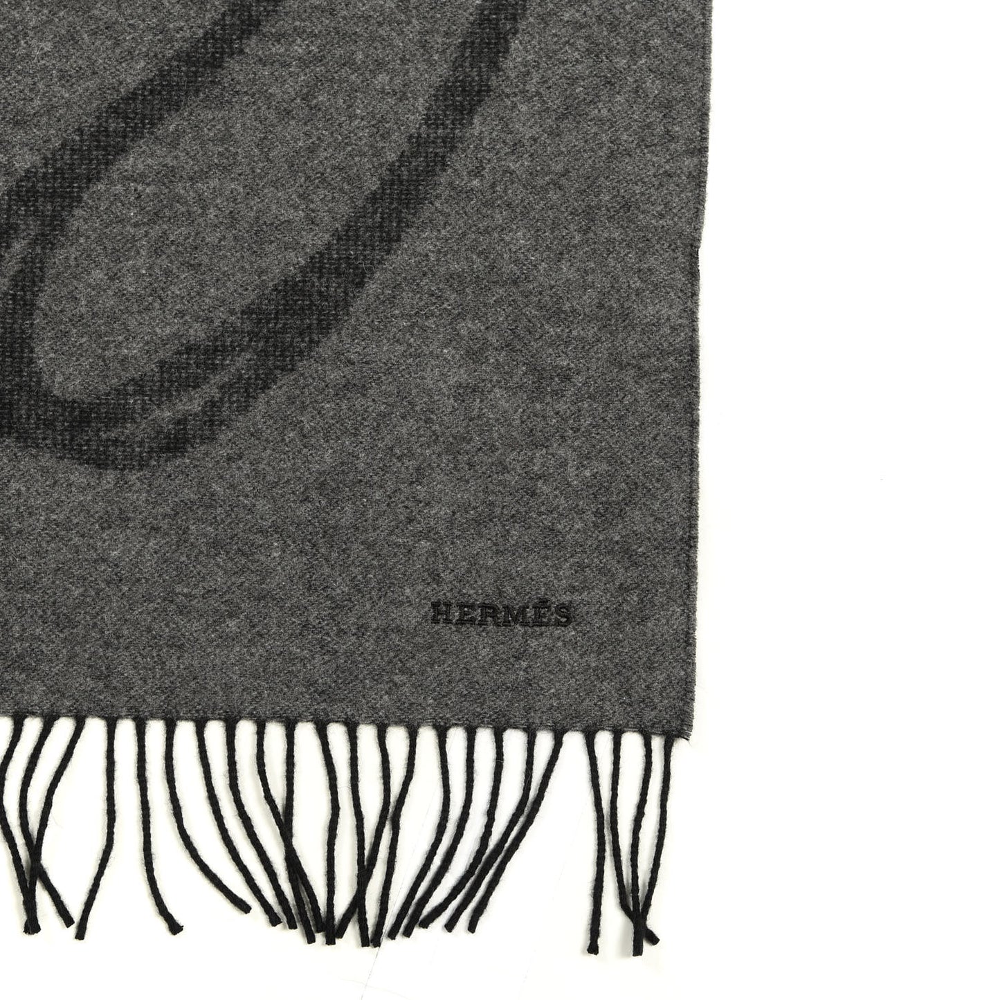 Cashmere Fringe Stole Black Gris Flanelle