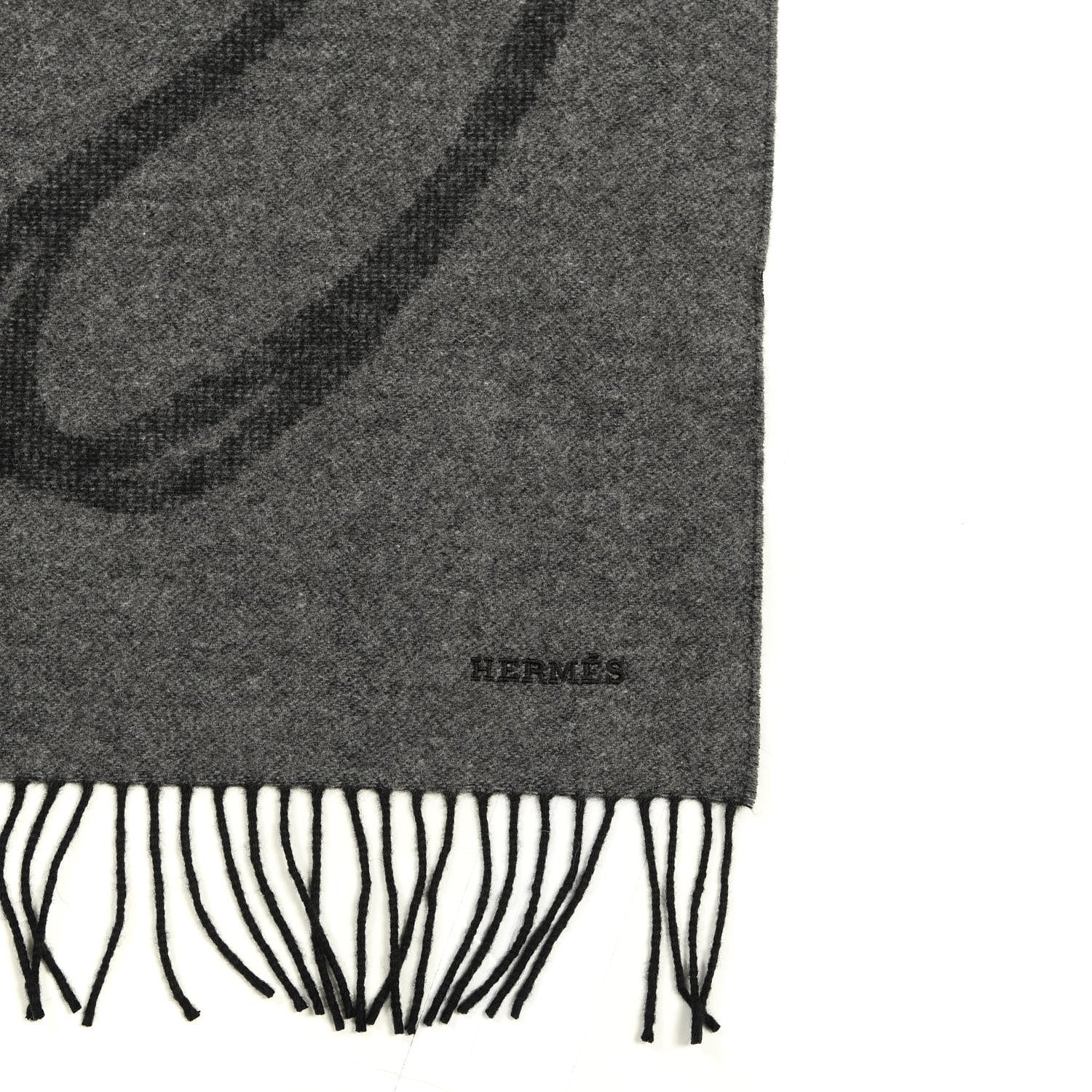 Hermes Cashmere Fringe Stole Black Gris Flanelle 3 of 4