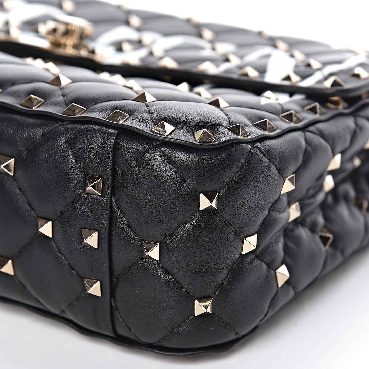 Lambskin VLTN Print Medium Rockstud Spike Shoulder Bag Black