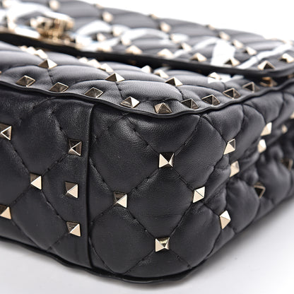 Valentino Garavani Lambskin VLTN Print Medium Rockstud Spike Shoulder Bag Black 11 of 16