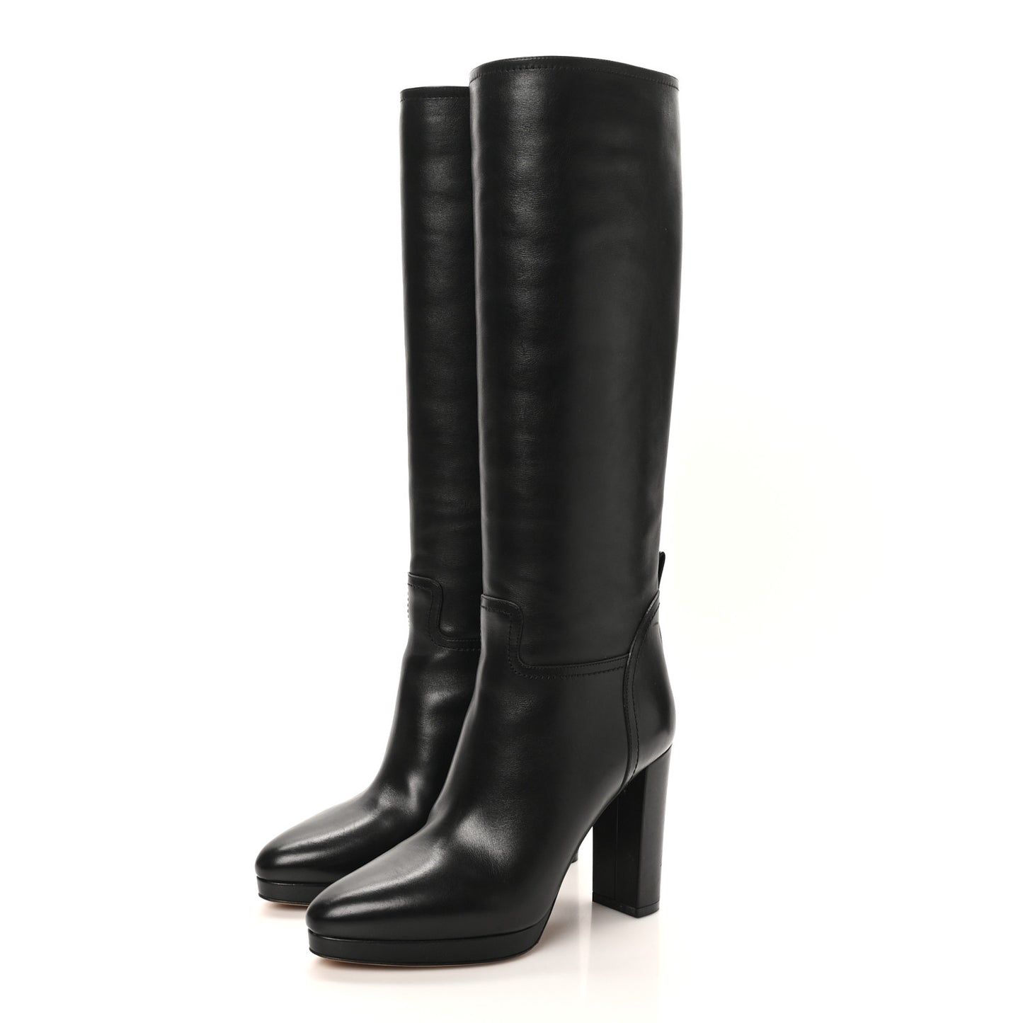 Calfskin Rockstud Knee High 100mm Platform Boots 38.5 Black