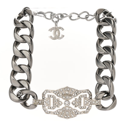 Chanel Metal Crystal CC Chain Choker Necklace Ruthenium 1 of 8